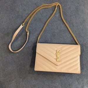 YSL Small Wallet on Chain  in Dark Beige (like new)